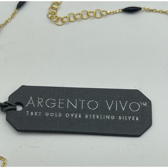 Argento Vivo Beaded Necklace With Crescent Moon Charm 18KT Gold Sterling NWT - Picture 10 of 10